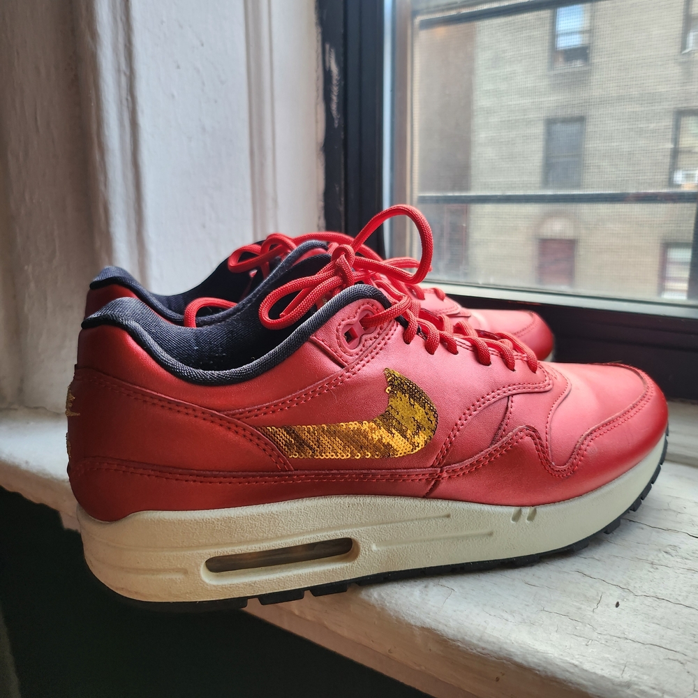 Nike Air Max 1 Red and Gold Women's Shoes